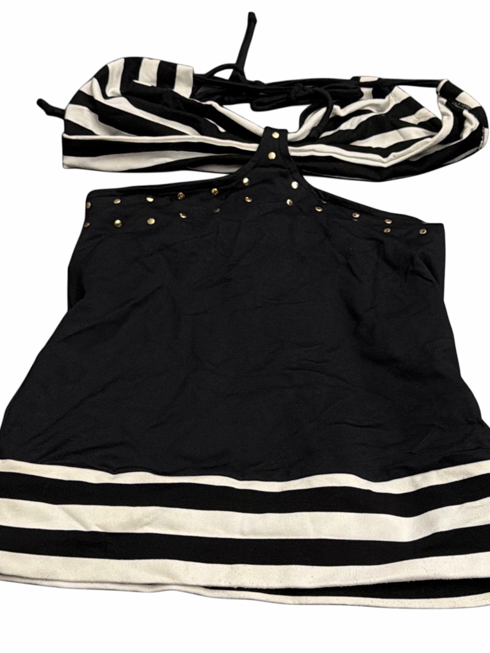 Y2k 90s Full Collection Black and White Striped One-Piece Bow Swim Top S